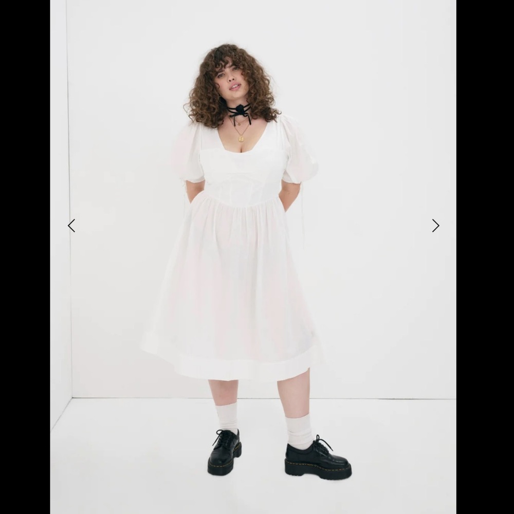 NWOT Classic Puff-Sleeve Midi Dress in White